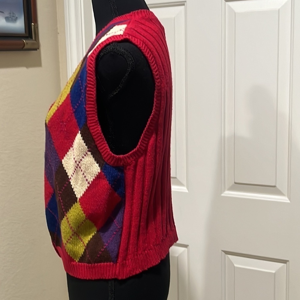 KAREN SCOTT VINTAGE COLORFUL ARGYLE PREPPY KNIT VEST, SIZE M - Picture 5 of 9